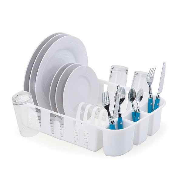 Escorredor De Louças para Utensílios de Casa Pratos Copos Talheres Médio Branco Plástico