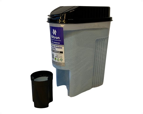 Porta Sabão Em Pó Com Dosador Plástico Preto De 1kg