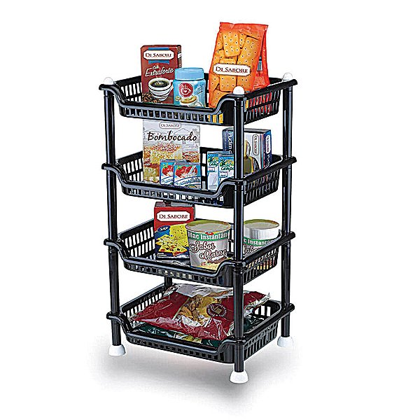 Prateleira Organizadora Plástica Desmontável Multiuso 4 Andares Preto Quarto Cozinha Sala Banheiro