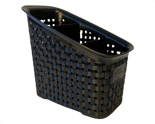 Organizador Multiuso Rattan Porta Trecos Plástico Preto 3 Divisões