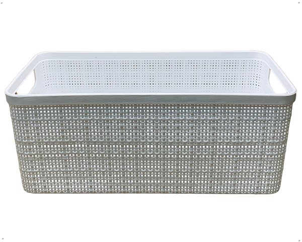 Cesto Juta Alongado Organizador Multiuso Médio Branco Plástico 4,5l Retangular Decorativo