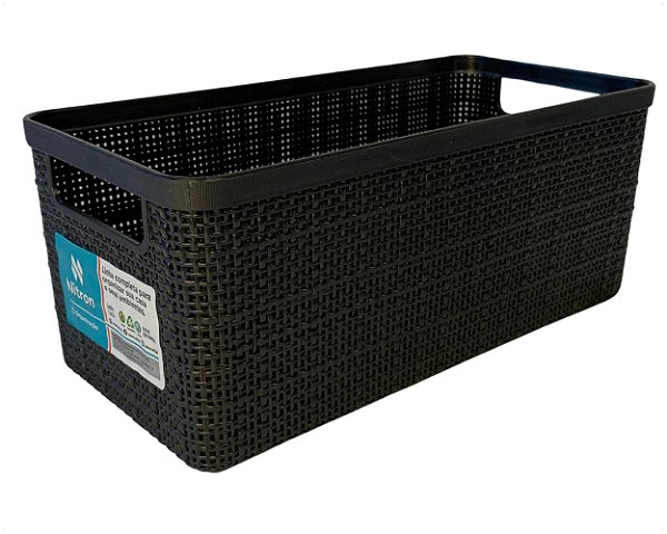 Cesto Juta Alongado Organizador Multiuso Médio Preto Plástico 4,5l Retangular Decorativo