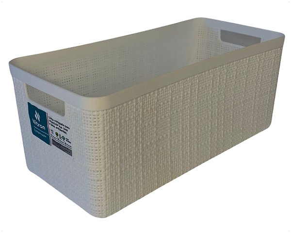 Cesto Juta Alongado Organizador Multiuso Grande Branco Plástico 7L Retangular Decorativo