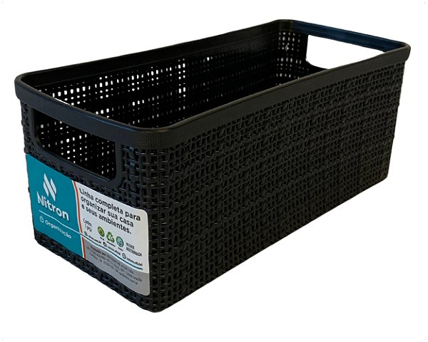 Cesto Juta Alongado Organizador Multiuso Pequeno Preto Plástico 3,2L Retangular Decorativo