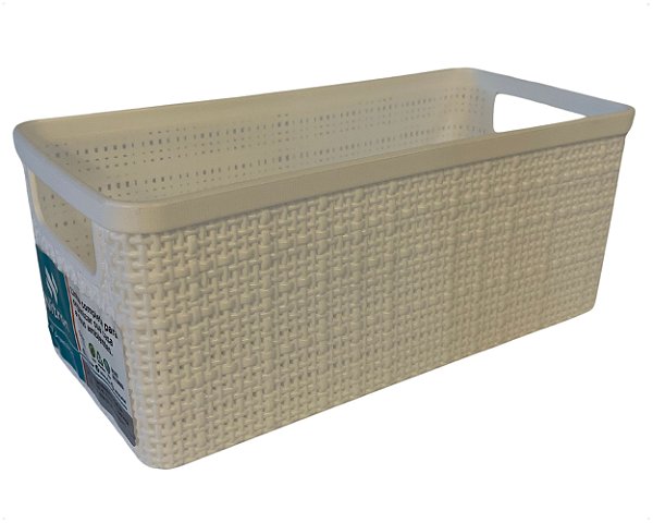Cesto Juta Alongado Organizador Multiuso Pequeno Branco Plástico 3,2L Retangular Decorativo