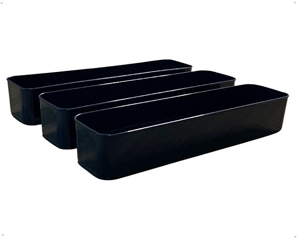 03 Organizador De Gavetas Modular Longo Preto Plástico 30cm
