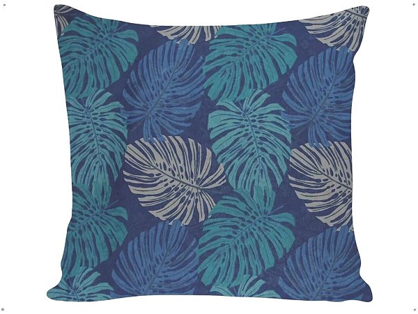 Capa Almofada Decorativa Folhas Azul Tecido Jacquard 45x45 Com Zíper Invisivel