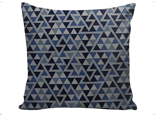 Capa Almofada Decorativa Yole Triângulos Azul Tecido Jacquard 45x45 Com Ziper Invisivel