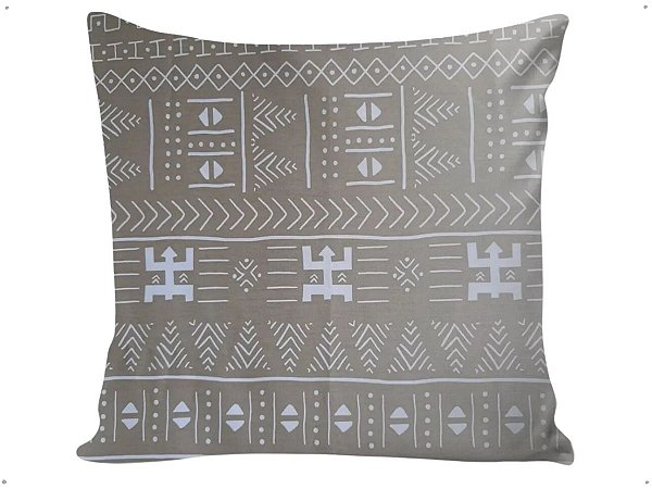 Capa Almofada Decorativa Tribal Bege 100% Algodão Tricoline 45x45 Com Zíper Invisível