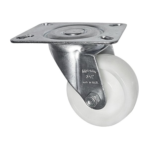 Rodízio Giratório Leve Aço Zincado Nylon GLR 312 N 150KG - 1 Unidade Borrachas Londrina