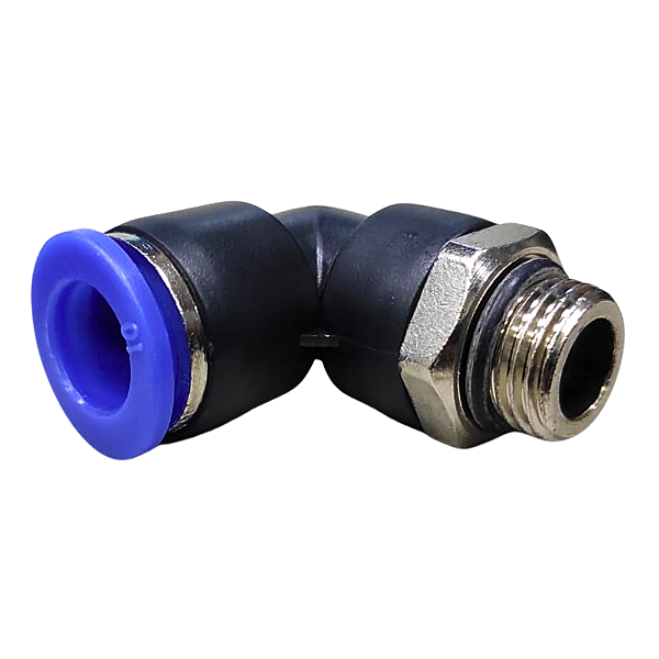 União Pneumático Cotovelo 90° 10mm x 1/4" Macho e Fêmea
