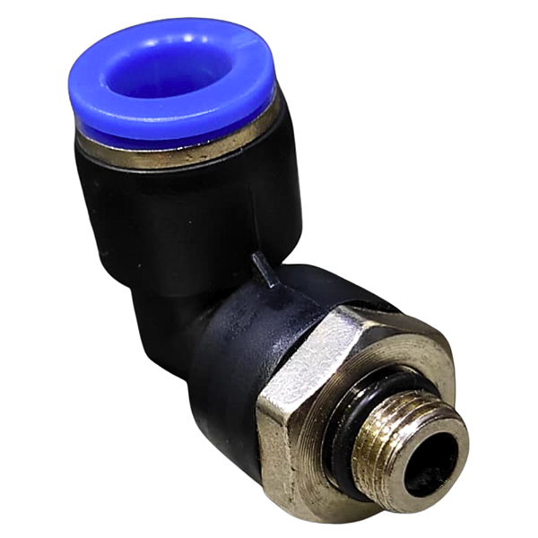 União Pneumático Cotovelo 90° 10mm x 1/8" Macho e Fêmea