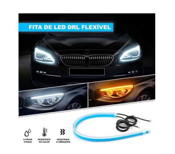 FITA DE LED DRL 60 CM BRANCA E AMBAR CONJUGADA COM SETA - JP2