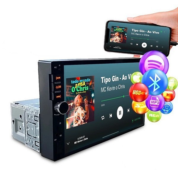 Central Multimidia Mp5 Touch Espelhamento Android IOS Bluetooth 1 Din 7 Polegadas 7231