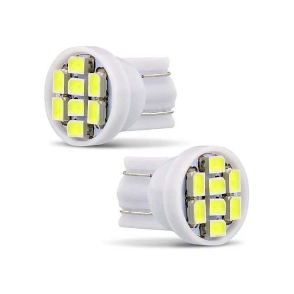 LAMPADA LED T10 PINGO ESMAGADO 8LED/3LED CABEÇA RETA (UN) - VELOX