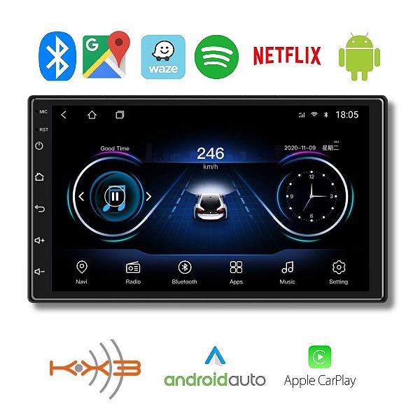 CENTRAL MULTIMIDIA ANDROID 7" COM APPLE CARPLAY E ANDROID AUTO 2GB/32GB (SEM FIO) - KX3