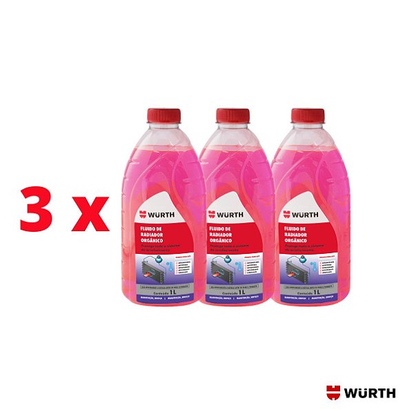 KIT 3 x FLUIDO DE RADIADOR ORGÂNICO ROSA 1 LITRO - WURTH 0893012100