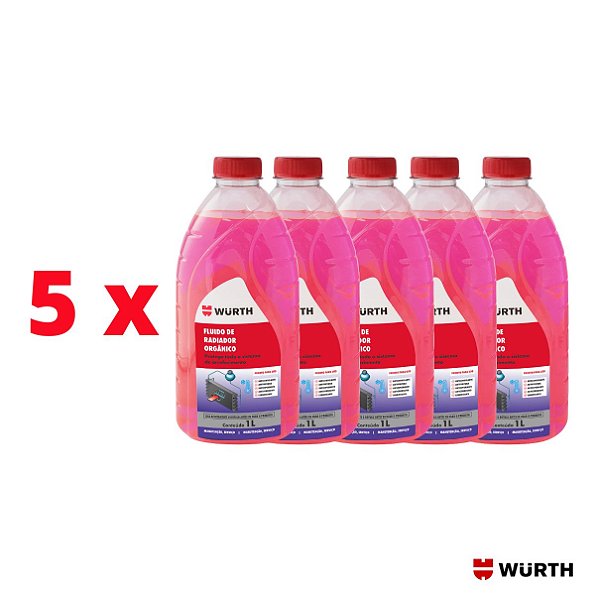 KIT 5 x FLUIDO DE RADIADOR ORGÂNICO ROSA 1 LITRO - WURTH 0893012100