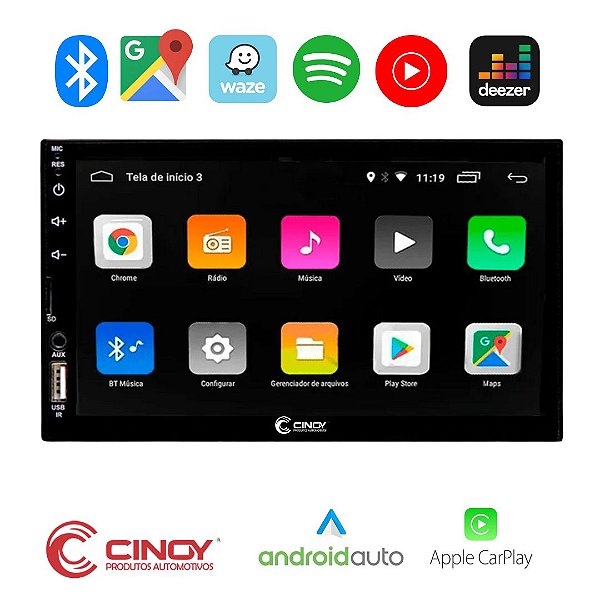 CENTRAL MULTIMIDIA MP5 COM APPLE CARPLAY ANDROID AUTO (COM FIO)  - CINOY