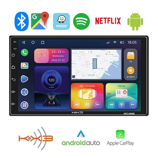 CENTRAL MULTIMIDIA ANDROID 7" COM APPLE CARPLAY E ANDROID AUTO 1GB/32GB (SEM FIO) - KX3