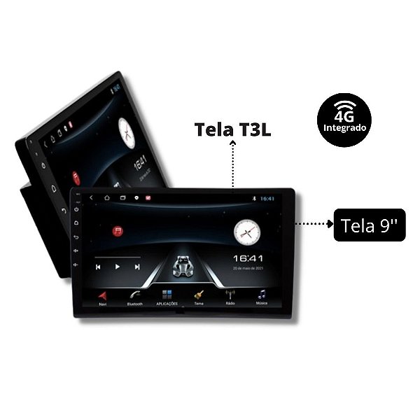 CENTRAL MULTIMÍDIA UNIVERSAL T3L QUAD CORE PREMIUM 9" 2DIN USB/BT/GPS/DVD/IPOD/RADIO - KRONOS