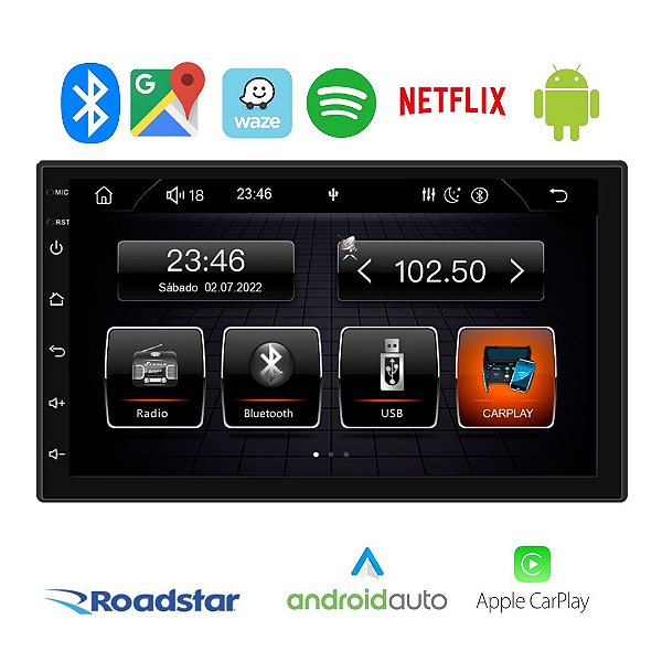 CENTRAL MULTIMIDIA MP5 7" APPLE CARPLAY ANDROID AUTO (C/ FIO) - ROADSTAR