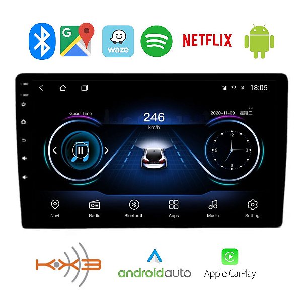 CENTRAL MULTIMIDIA ANDROID 9" C/ APPLE CARPLAY E ANDROID AUTO 2GB/32GB (SEM FIO) - KX3