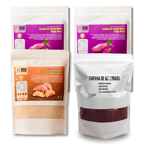 Kit 4 Un Suplemento Farinha Batata Doce Polpa Laranja, Roxa e Beterraba Pó 1.850kg