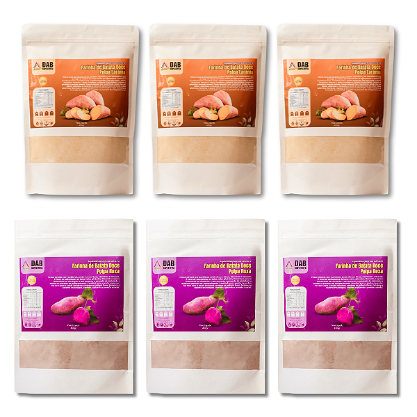 Kit 6 Un Suplemento Farinha Batata Doce Polpa Laranja e Roxa Pó 2.7kg