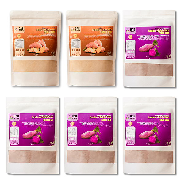 Kit 6 Un Suplemento Farinha Batata Doce Polpa Laranja e Roxa Pó 2.7kg