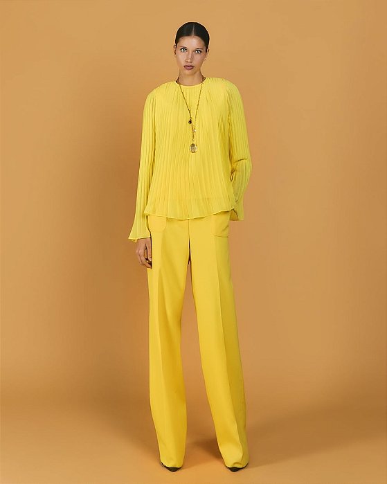 BLUSA PLISSADA ONDAS AMARELA - TAM 34 (PP)