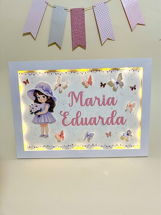 Quadro Iluminado Personalizado - Menina Lilás