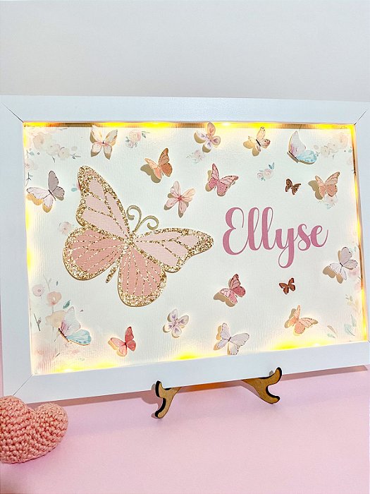 Quadro Iluminado Personalizado -  Borboleta Dourada