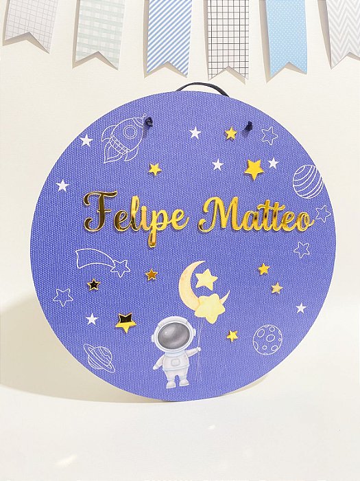 Placa de Porta Maternidade - Astronauta Linho Azul