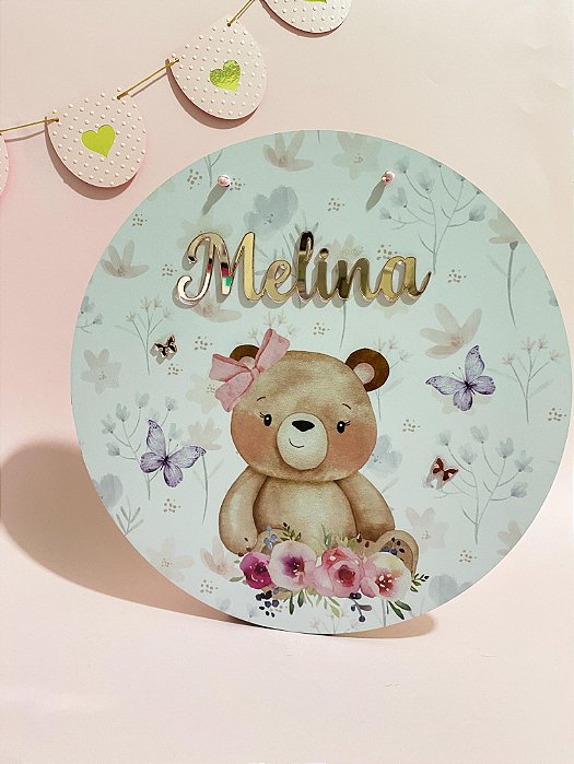 Placa de Porta Maternidade - Ursinha Floral