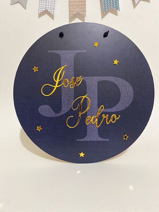 Placa de Porta Maternidade - Iniciais Linho Azul