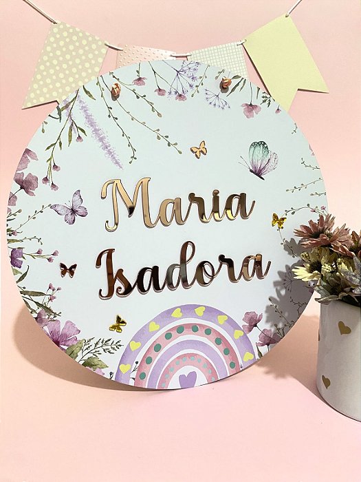 Placa de Porta Maternidade - Arco Íris Floral