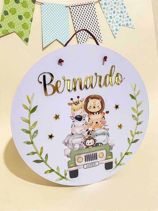 Placa de Porta Maternidade - Safari no carrinho
