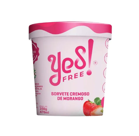 Sorvete de Morango Zero Açúcar 470ml - Yesfree