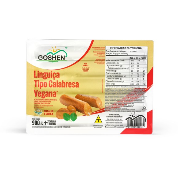 Linguiça de Soja Tipo Calabresa 900g - Goshen