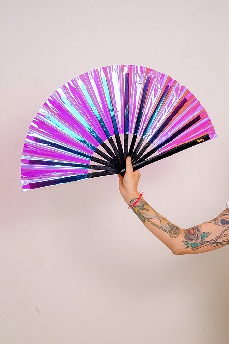 LEQUE BAMBU GRANDE KHEY | HOLOGRÁFICO ROSA