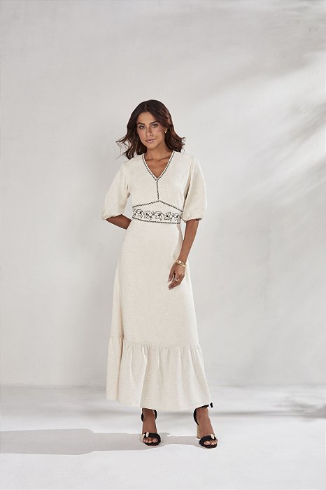 Vestido Viscolinho Bordado Preto 130cm - Titanium