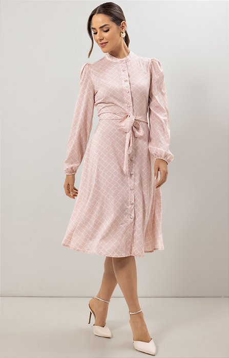 CHEMISE GODÊ CREPE ESTAMPADO ROSA - LAURA ROSA