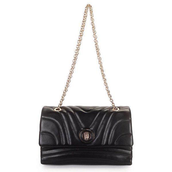 Bolsa Transversal Grande Matelasse Com Alca Corrente Preta