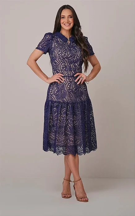 Vestido Curto em Renda Bordada Ivy - Tata Martello