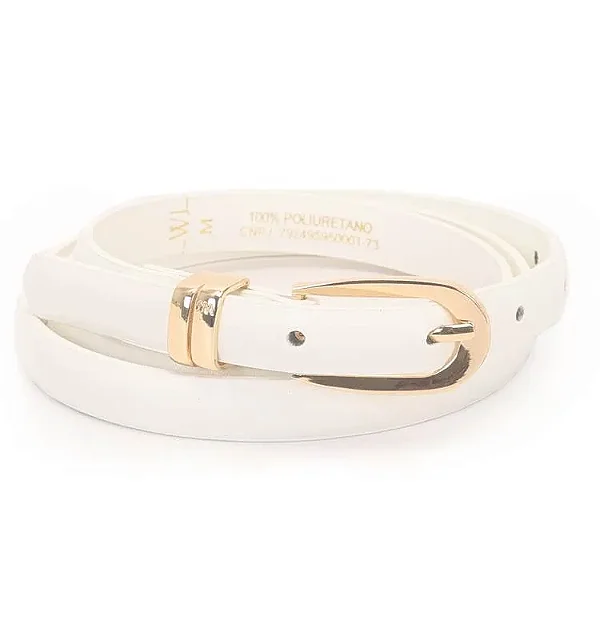 Cinto Feminino Fivela Arredondada E Passantes Personalizados 1.5cm Branco