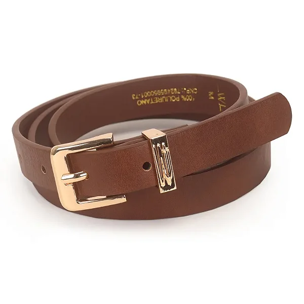 Cinto Feminino Passante Metal Com Logo Wj Alto Relevo 2 Cm Marrom