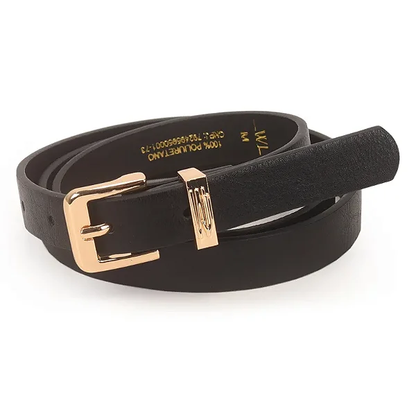 Cinto Feminino Passante Metal Com Logo Wj Alto Relevo 2 Cm Preto