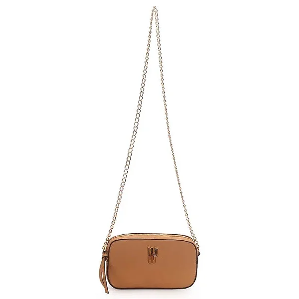 Bolsa Transversal Pequena Com Metal Logo Bicolor Camel