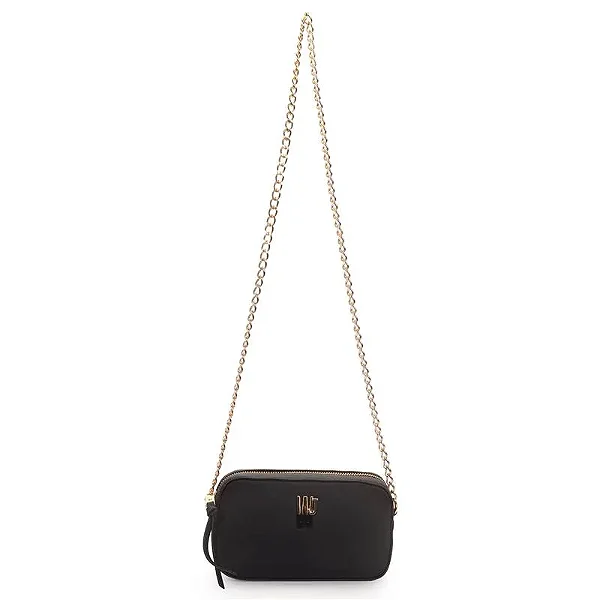 Bolsa Transversal Pequena Com Metal Logo Bicolor Preta